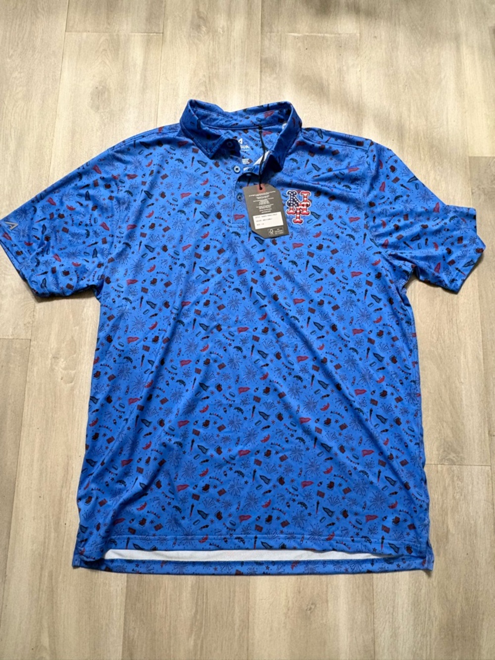 Antigua Blue New York Mets Printed Polo